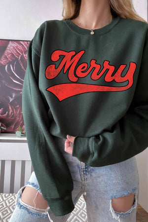 MERRY Graphic Sweatshirt in Ash Grey or Hunter Green- ALL SALES FINAL