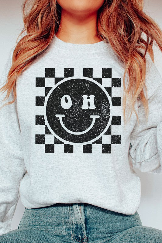 OHIO Checker Happy Face Graphic Sweatshirt - ALL SALES FINAL