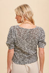 Charcoal Twist Hem Texture Knit Short Sleeve Sweater - ALL SALES FINAL