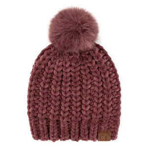 C.C Soft Chenille Chunky Yarn Beanie Hat - 2 Colors
