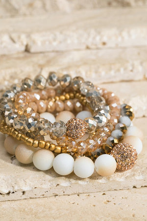 Nude Glass and Frosted Bead Bracelet Set