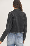 Risen Jeans Black Vintage Raw Hem Denim Trucker Jacket