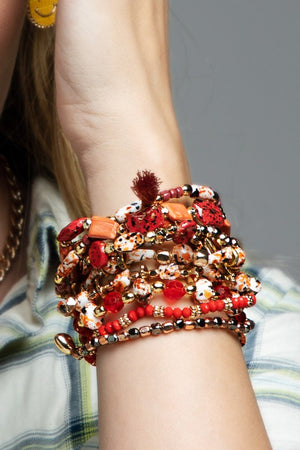 Natural Stone Layered Bracelet Set in Lava Red