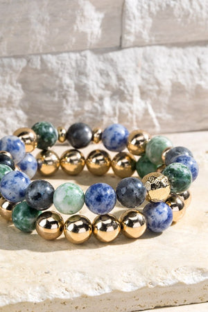 Earth Metal and Natural Stone Bracelet Set