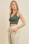 Pine Green Ribbed Knit Cropped Tank Top - ALL SALE FINAL