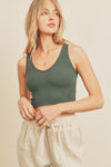 Pine Green Ribbed Knit Cropped Tank Top - ALL SALE FINAL