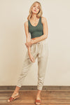 Pine Green Ribbed Knit Cropped Tank Top - ALL SALE FINAL