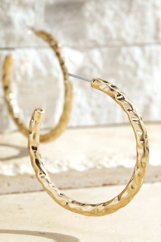 Gold Textured Metal Hoop Earrings