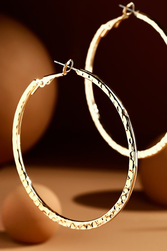 Textured Hammered Metal Hoop Earrings in Gold or Silver
