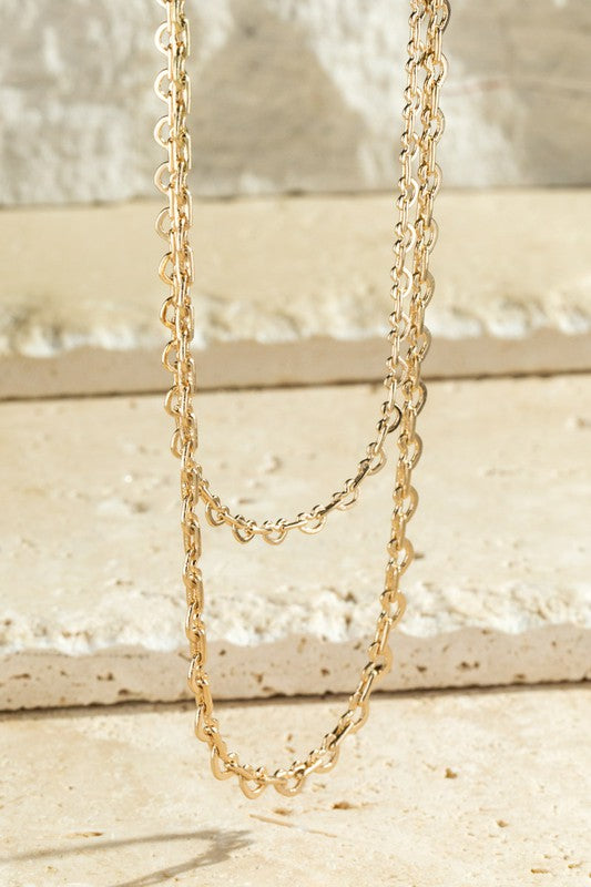 Brass Heart Layered Chain Necklace in Gold or SIlver