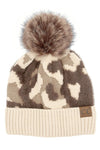 C.C. Chenille Abstract Print Beanie in Beige - ALL SALES FINAL