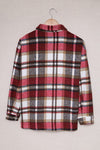 Red Geometric Plaid Print Pocketed Shirt Shacket