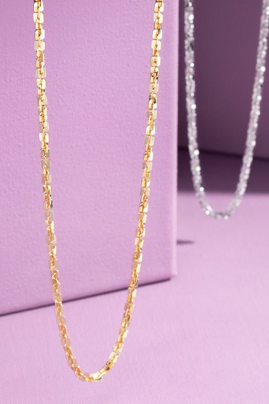 Brass Square Link Chain Necklace in Gold or Silver