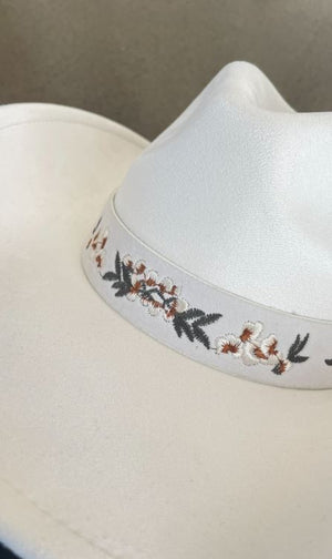 Flower Pattern Strap Cowboy Hat - Black, Cream or Tan