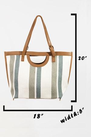 Striped Faux Leather Trim Tote Bag in 2 Colors
