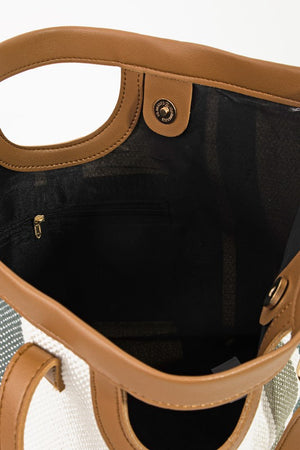 Striped Faux Leather Trim Tote Bag in 2 Colors
