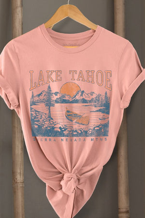 Cotton Jersey Relaxed Fit LAKE TAHOE Tee in Dusty Mint or Peach Bud Pink - ALL SALES FINAL