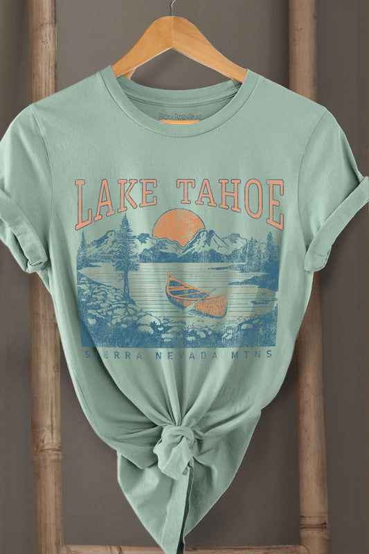Cotton Jersey Relaxed Fit LAKE TAHOE Tee in Dusty Mint or Peach Bud Pink