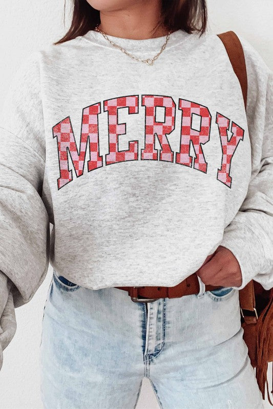 Retro MERRY Graphic Sweatshirt - ALL SALES FINAL