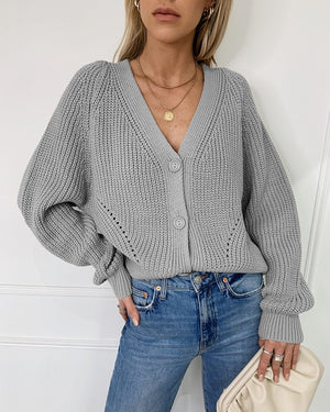 Women's Long Sleeve Button Down Sweater Cardigan in Grey or Khaki