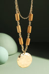 Rustic Metal and Wood Bead Necklace in Brown or Ivory