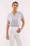 Blue Striped Short Sleeve Button Up - ALL SALES FINAL