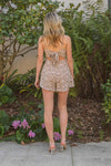 Taupe Floral Print Romper with Tie Back - ALL SALES FINAL