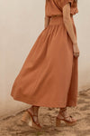 Dusty Apricot Elastic Solid Midi Skirt - ALL SALES FINAL