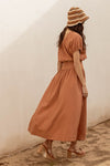 Dusty Apricot Elastic Solid Midi Skirt - ALL SALES FINAL