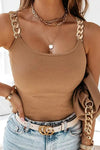 Brown Gold Chain Straps Rib Knit Tank Top - ALL SALES FINAL