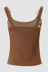 Brown Gold Chain Straps Rib Knit Tank Top - ALL SALES FINAL