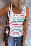 Stripe Button U Neck Tank Top - ALL SALES FINAL