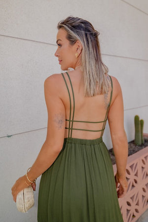 Olive Maxi Dress with Open Back