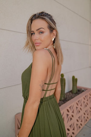 Olive Maxi Dress with Open Back