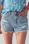 Crystal Embellished Vintage Denim Shorts - ALL SALES FINAL