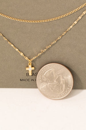 Mini Cross Pendant Chain Layered Necklace