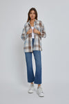 Slate and Brown Plaid Oversized Boyfriend Flannel Shirt