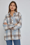 Slate and Brown Plaid Oversized Boyfriend Flannel Shirt
