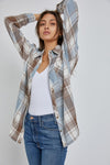 Slate and Brown Plaid Oversized Boyfriend Flannel Shirt