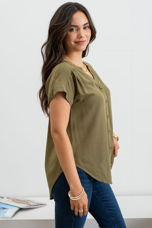 Olive Green Rolled Up Sleeve Woven top