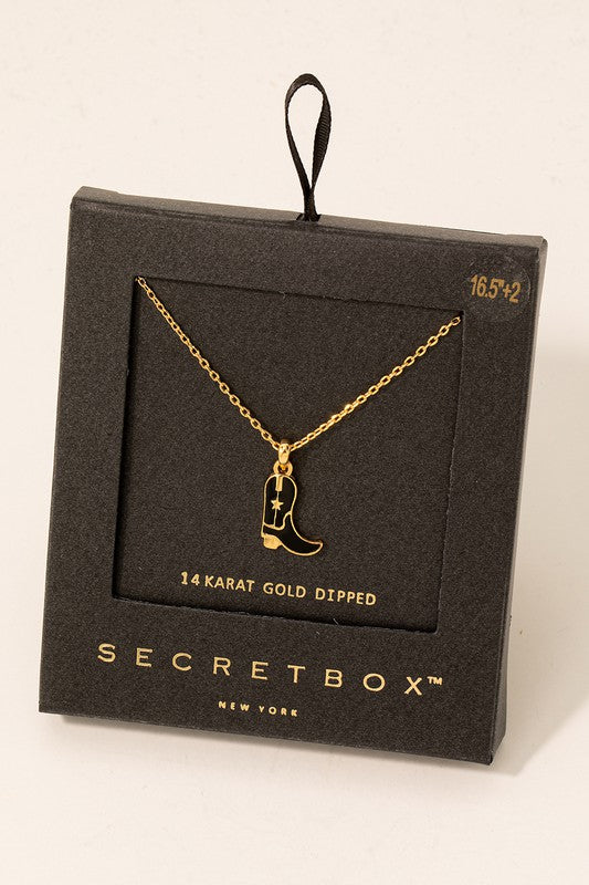 Black Secret Box Cowboy Boot Charm Necklace