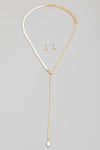 Pearly Beads And Charm Lariat Necklace Set