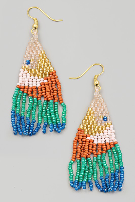 Abstract Triangle Fringe Beaded Drop Earrings