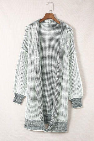 Grey and White Open Front Cardigan