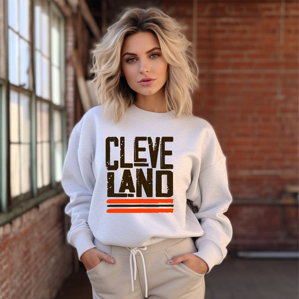 Brown/Orange CLEVELAND Game Day Crew Sweatshirt in Ash Grey