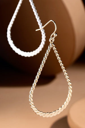 Pressed Rope Wire Teardrop Earrings in Gold or Silver
