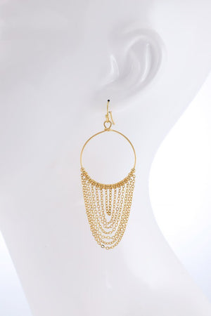 Circular Wire Earrings with Chain Tassel