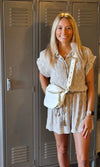 Ivory/Taupe Wiggle Wiggle Button Up Romper - ALL SALES FINAL