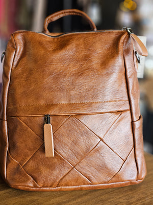 Raelynn Vegan Leather Backpack Handbag in Black or Cognac