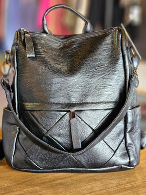 Raelynn Vegan Leather Backpack Handbag in Black or Cognac